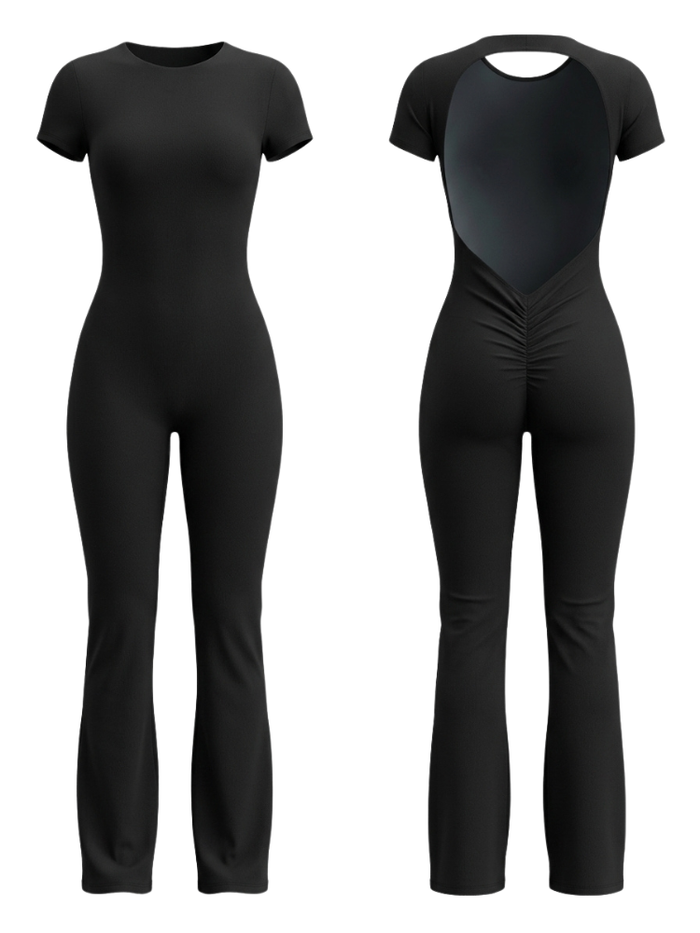 Backless Scrunch Bum Flare Jumpsuit
