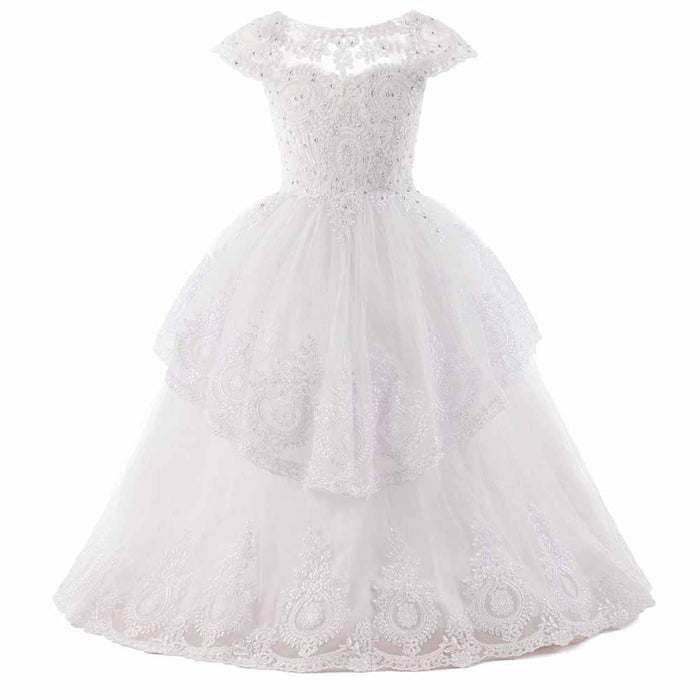 Ball Gown Floor Length Tulle Lace Flower Girl Dress For Wedding
