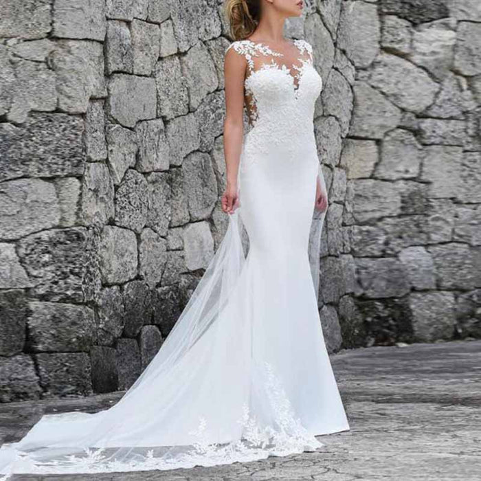 Ball-Gown Princess Scoop Court Train Lace Tulle Wedding Dress With Beading Sequins