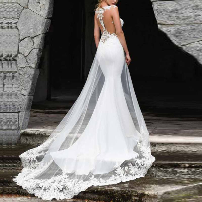 Ball-Gown Princess Scoop Court Train Lace Tulle Wedding Dress With Beading Sequins