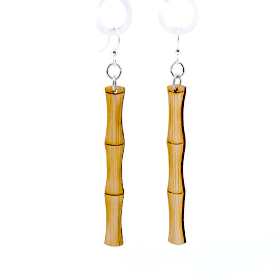 Bamboo shoot earrings with segmented stalk detail, laser-cut and made in USA