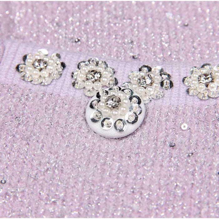 Beaded Knit Top Skirt Suit Button-Up Cardigan Jacket + Mini Skirt Set