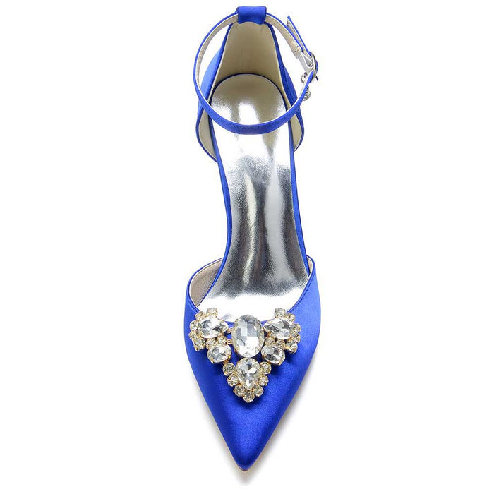 Blue beaded pointed toe prom heels with sparkling jewel embellishments for elegant occasions