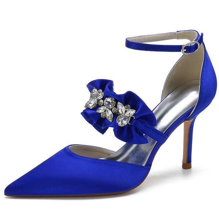 SD Dresscode blue beaded pointed toe pumps with sparkling embellishments and ankle strap