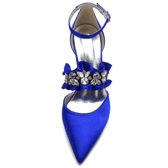 SD Dresscode blue beaded pointed toe pumps with ruffled strap and elegant embellishments