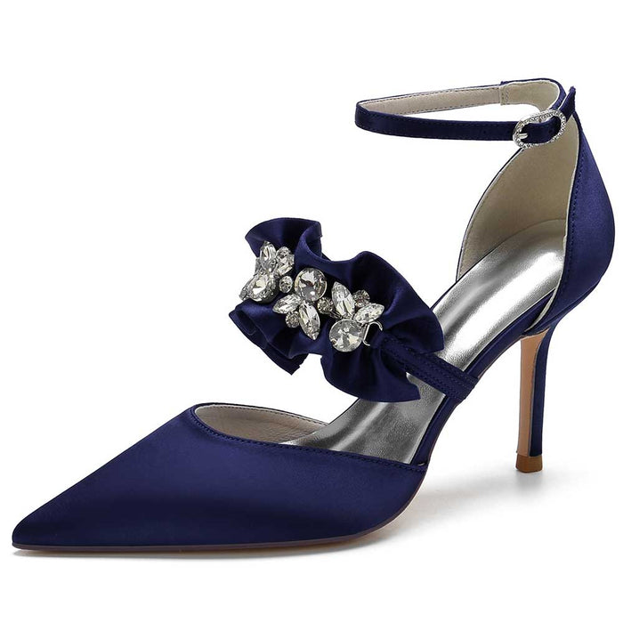 Navy SD Dresscode beaded pointed toe pumps with elegant ruffle detail for a chic look