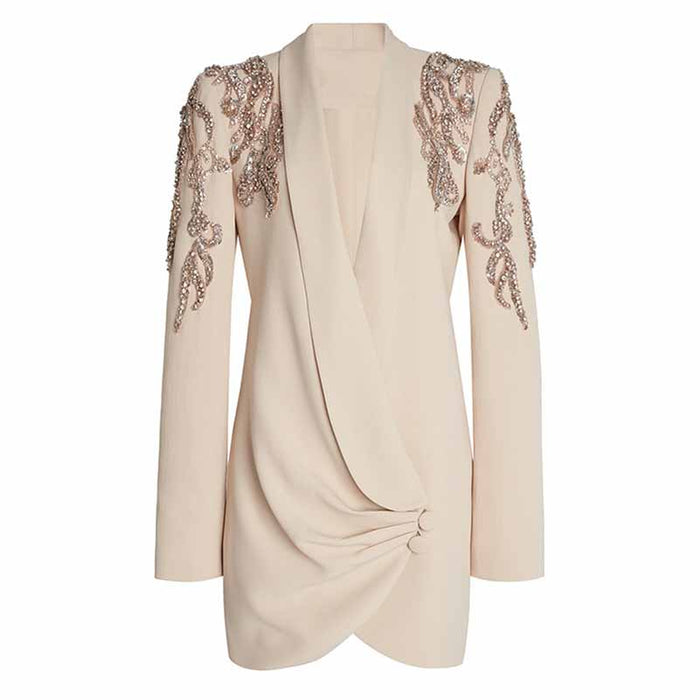 Beading-Embellished Blazer Dress Off-Shoulder Mini Dress