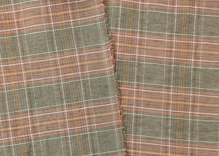 Beige Linen-Cotton Plaid Fabric with Soft Touch and Lightweight Feel 7606