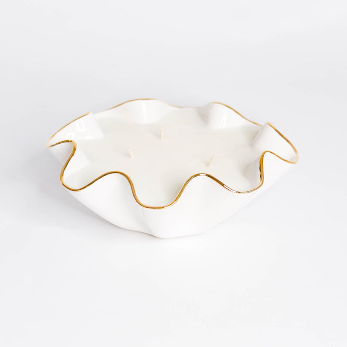 Bijou Soy Candle in Gold-Luster Stoneware — individual White Bijou candle with Gold-luster edge; Susan Gordon Pottery