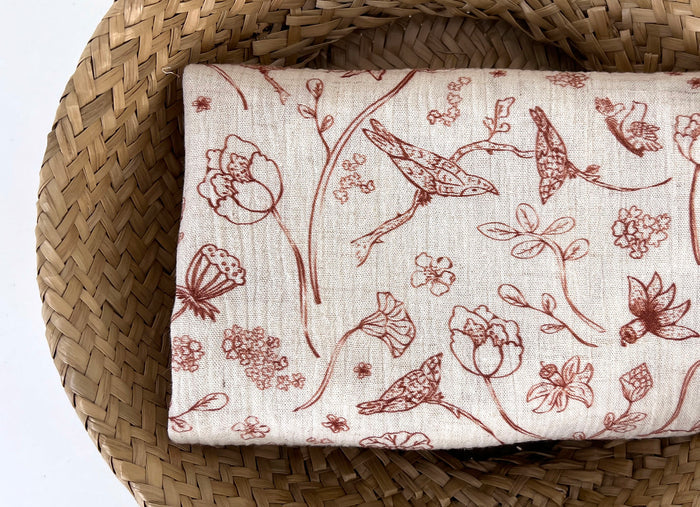 Birds of a Feather, Linen Rayon Print Fabric, Design by Madeline, Madswick Studio, 8222 8223 8224 8225