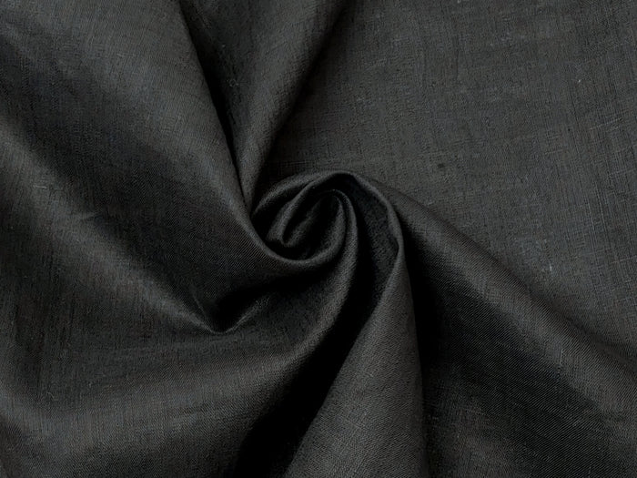 Black 100% Linen Fabric – Lightweight, Pre-Washed, Subtle Stripe Variation