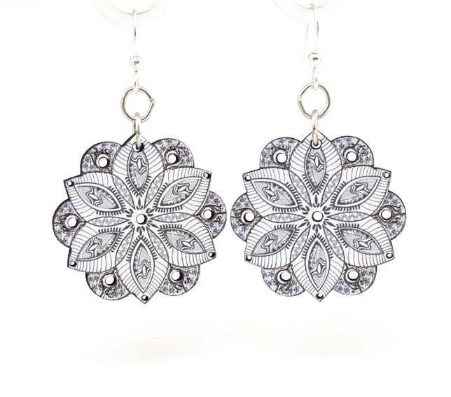 Black and white lace pattern earrings, eco-friendly laser-cut jewelry made in USA