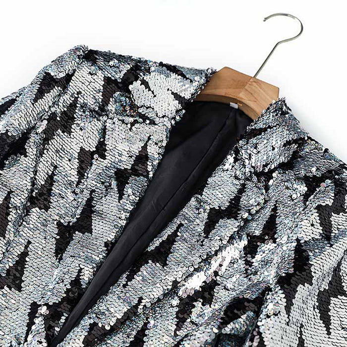 Black and White Sequinted Suit Party Pantsuit Stage Performance Two Pieces Suit