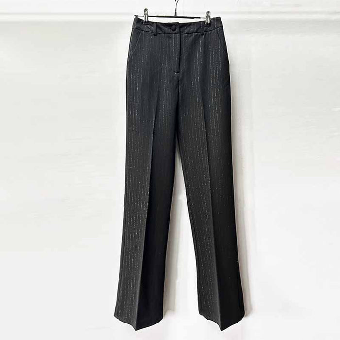 Black Pinstripe Double-Breasted Pantsuit Wide-Leg Formal Suit