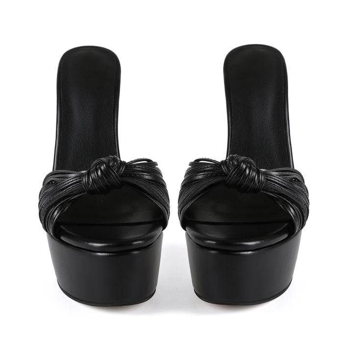 Black Platform Stiletto Mules | High Heel Knot Sandals