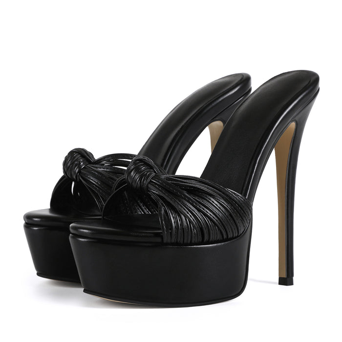 Black Platform Stiletto Mules | High Heel Knot Sandals