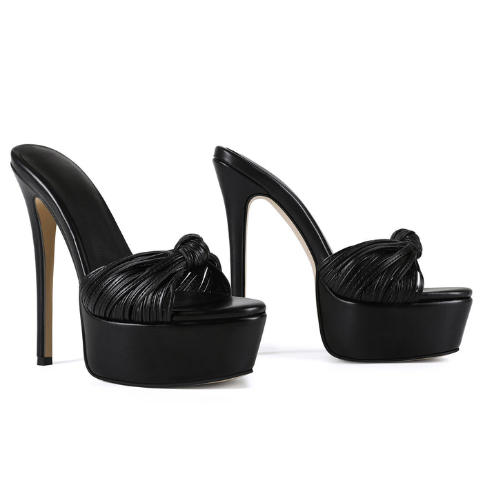 Black Platform Stiletto Mules | High Heel Knot Sandals