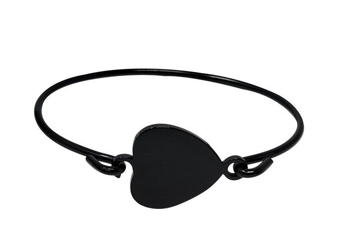Black Polished Hook-On Fingerprint Bangle - Heart - IUHKBR101-B