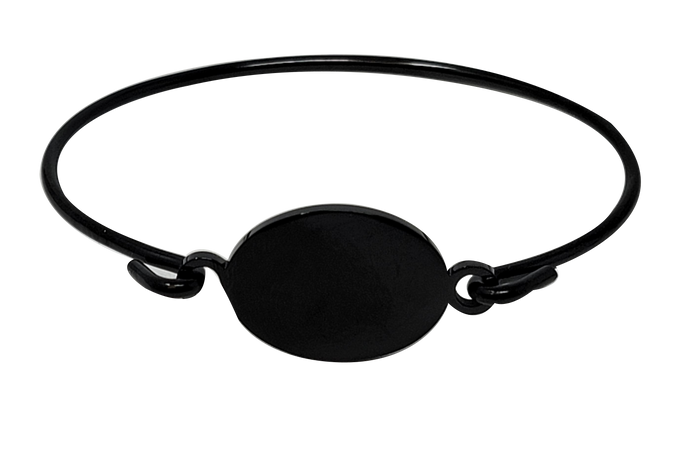 Black Polished Hook-On Fingerprint Bangle - Oval - IUHKBR102-B