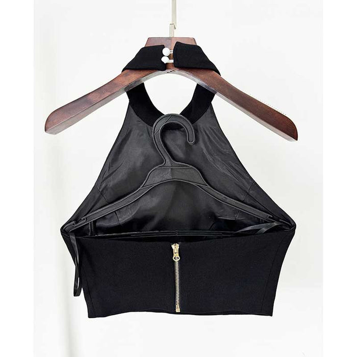 Black Square Neck Top and Skirt Suit Embroidered Crop Top Skirt Suit