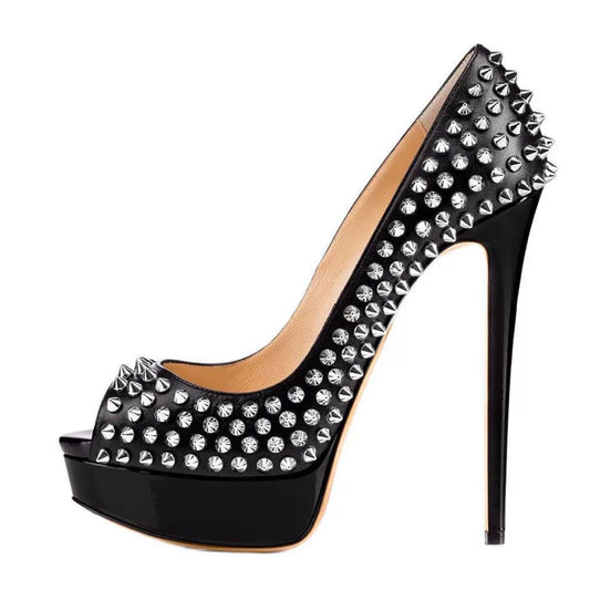 Black Studded Platform Heels – Edgy Stiletto Pumps for Night Out