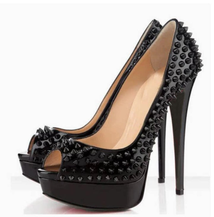 Black Studded Platform Heels – Edgy Stiletto Pumps for Night Out