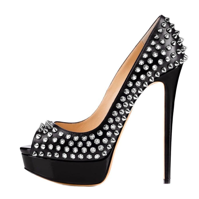 Black Studded Platform Heels – Edgy Stiletto Pumps for Night Out