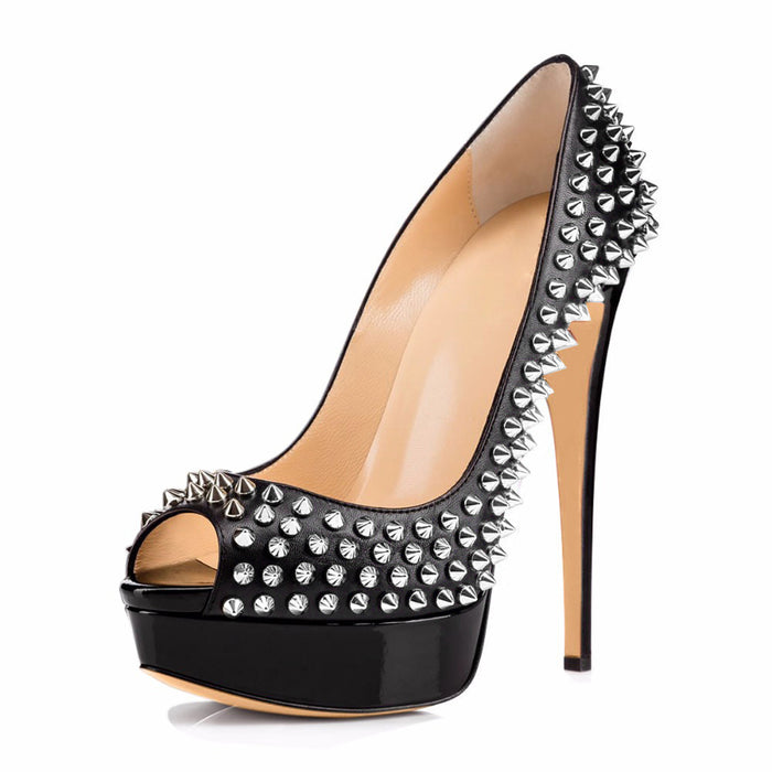 Black Studded Platform Heels – Edgy Stiletto Pumps for Night Out
