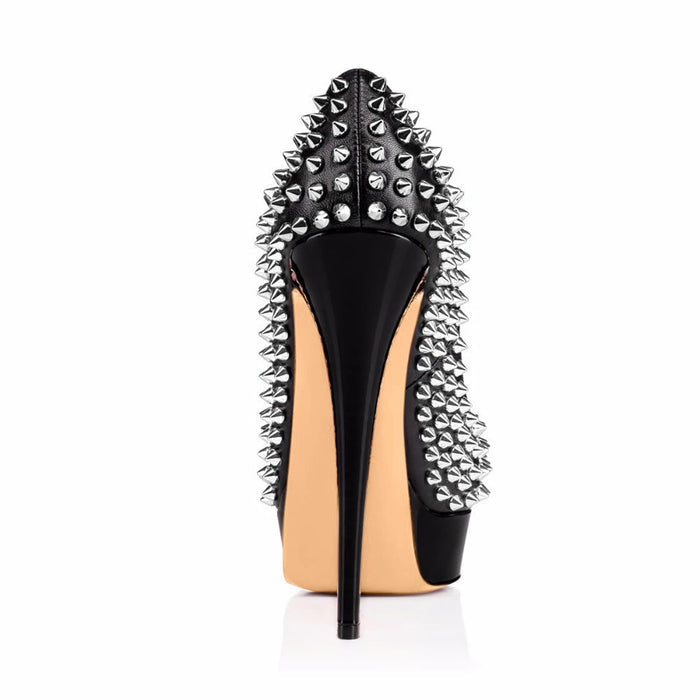Black Studded Platform Heels – Edgy Stiletto Pumps for Night Out