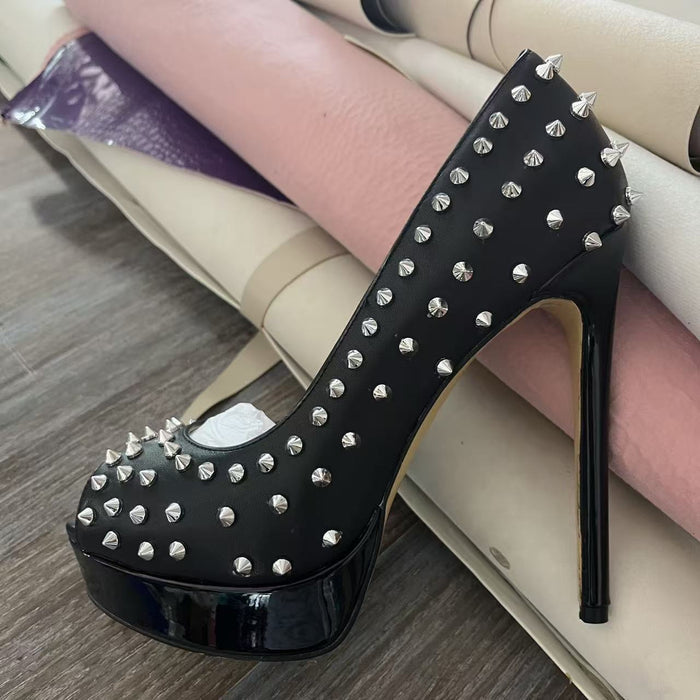 Black Studded Platform Heels – Edgy Stiletto Pumps for Night Out