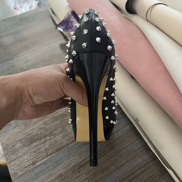 Black Studded Platform Heels – Edgy Stiletto Pumps for Night Out