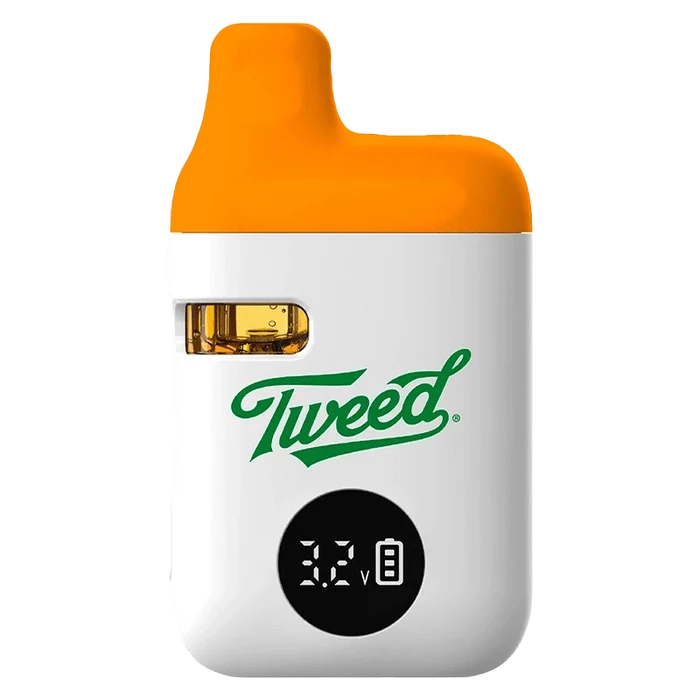 Front view of the Blood Orange Kush Liquid Diamonds AIO Disposable Vape with a sleek, white finish.