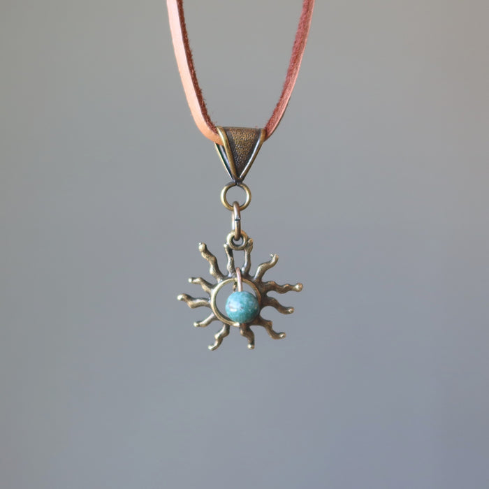 bloodstone sun necklace on leather cord