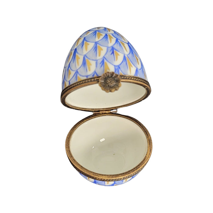 Elegant Blue Egg Masterpiece Porcelain Limoges Egg French Trinket Box