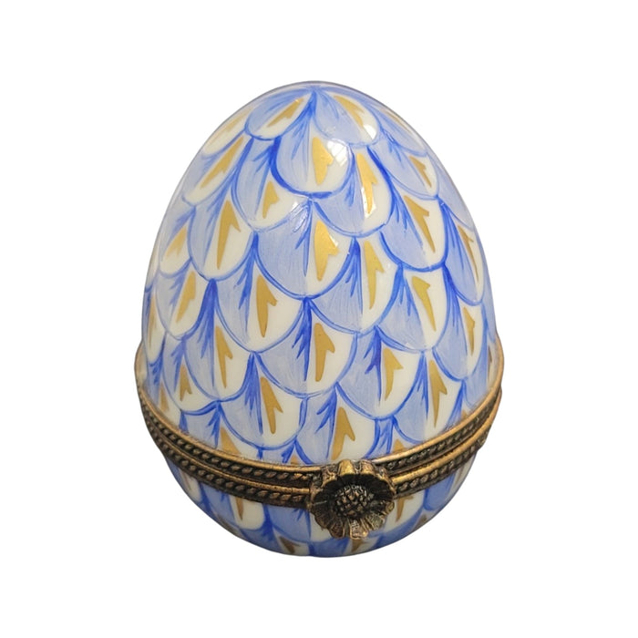 Elegant Blue Egg Masterpiece Porcelain Limoges Egg French Trinket Box