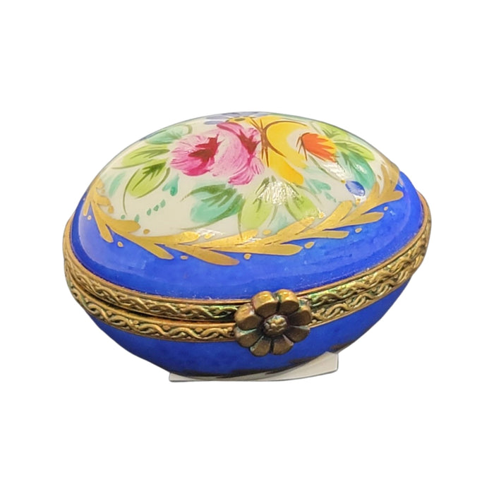 Blue Floral Elegance Egg Porcelain Limoges egg LIMOGES BOXES French Trinket Box