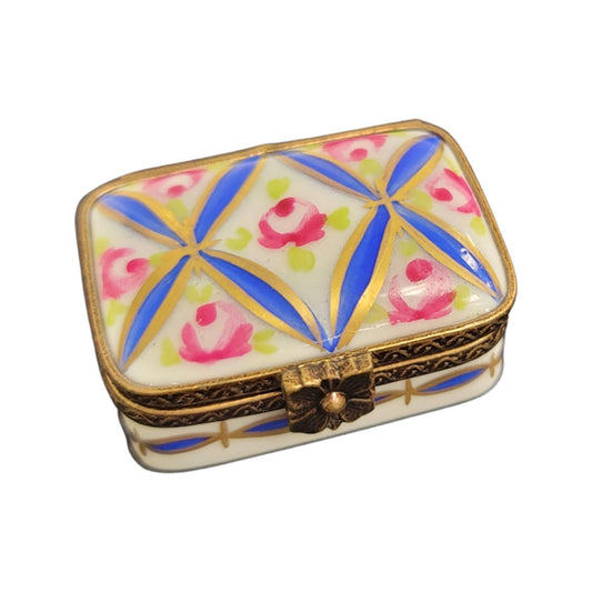 Blue Floral Limoges Pill Box Porcelain Limoges LIMOGES BOXES traditional French Trinket Box