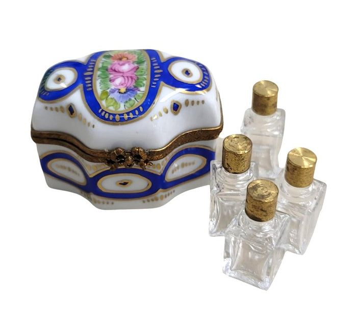 Blue Porcelain Perfume Box Set Porcelain Limoges Perfume French Trinket Box
