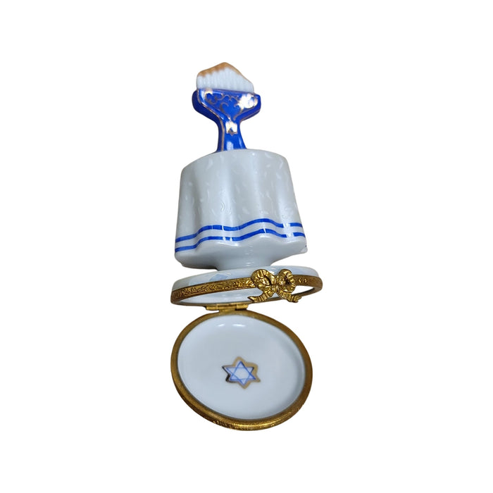 Blue Menorah Porcelain Figurine Porcelain Limoges religion Limoges Box jewish French Trinket Box