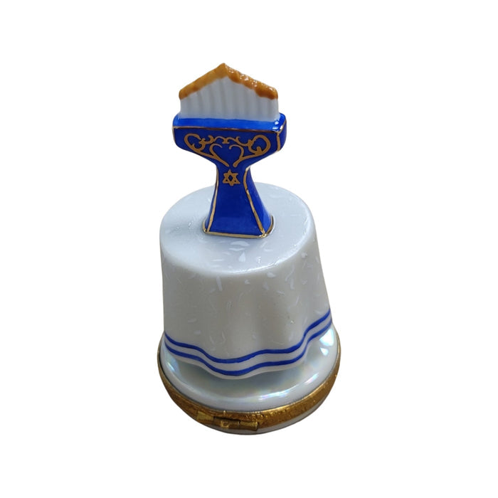 Blue Menorah Porcelain Figurine Porcelain Limoges religion Limoges Box jewish French Trinket Box