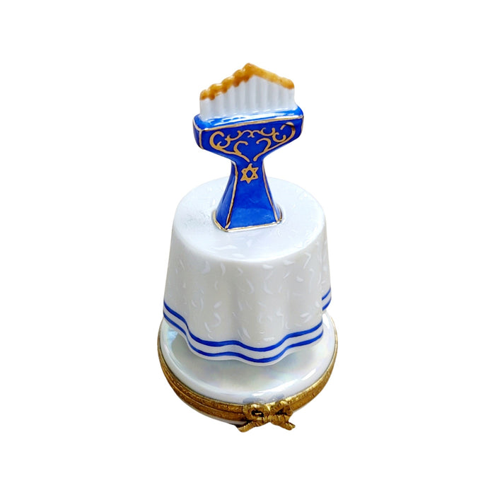 Blue Menorah Porcelain Figurine Porcelain Limoges religion Limoges Box jewish French Trinket Box