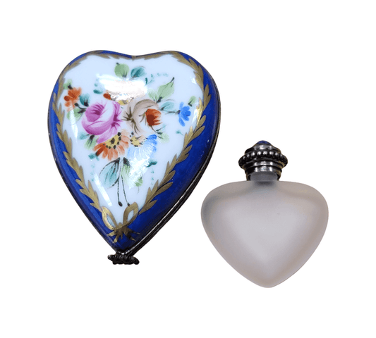 Blue Heart Limoges Perfume Box Porcelain Limoges heart perfume French Trinket Box
