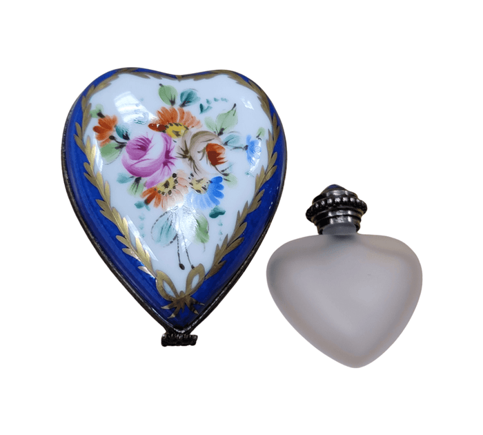 Blue Heart Limoges Perfume Box Porcelain Limoges heart perfume French Trinket Box