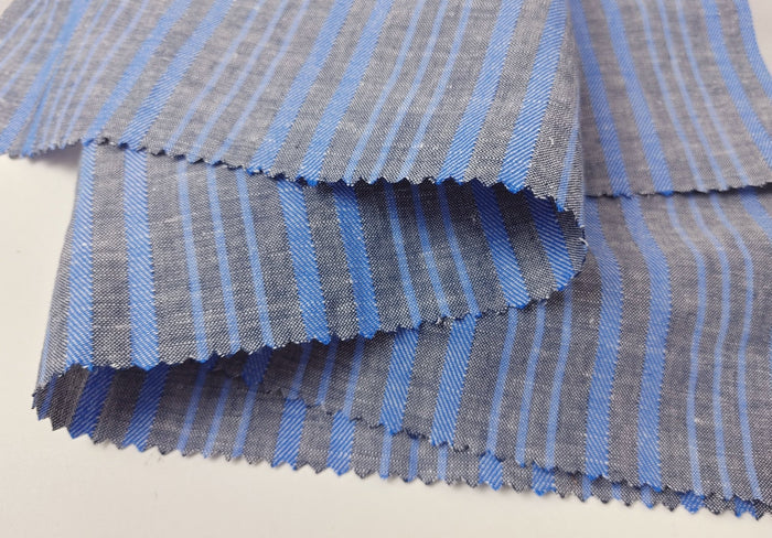 Blue Horizon: Linen Cotton with Stripes in Plain & Twill Weave 7341 - The Linen Lab - Blue