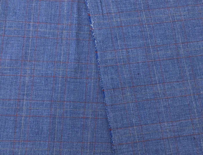 Blue Plaid Ramie Cotton Polyester Fabric 4069 - The Linen Lab - Blue
