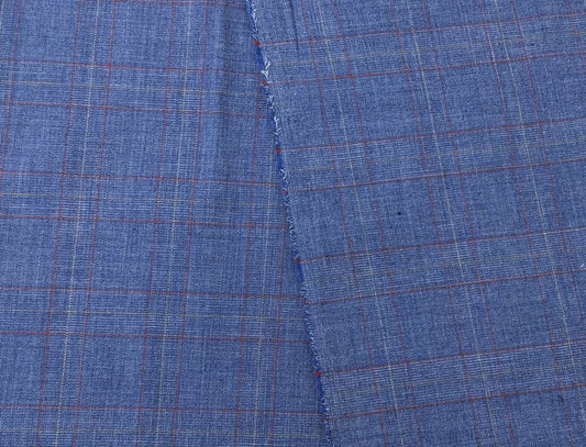 Blue Plaid Ramie Cotton Polyester Fabric 4069 - The Linen Lab - Blue