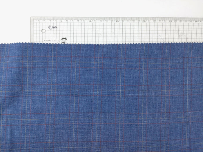 Blue Plaid Ramie Cotton Polyester Fabric 4069 - The Linen Lab - Blue