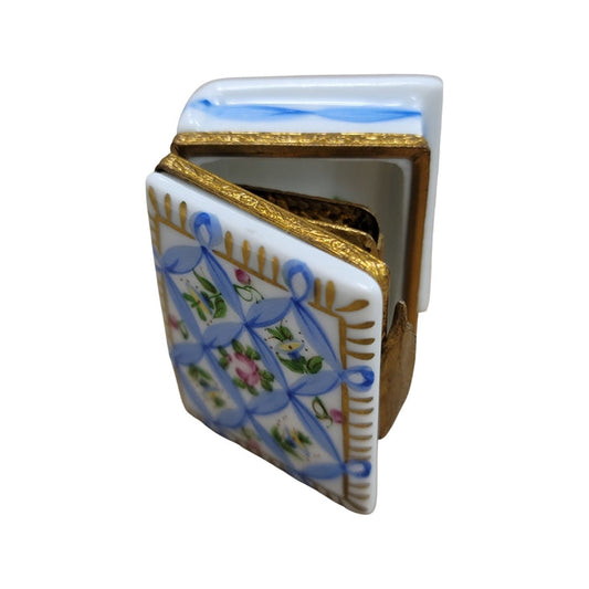 Blue Ribbon Book Keepsake Box Porcelain Limoges book French Trinket Box