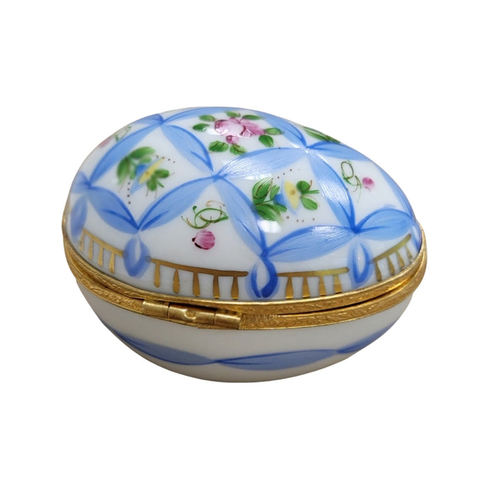 Blue Ribbon Limoges Egg Porcelain Limoges egg LIMOGES BOXES French Trinket Box