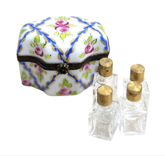 Blue Roses Porcelain Trinket Box Porcelain Limoges Perfume French Trinket Box